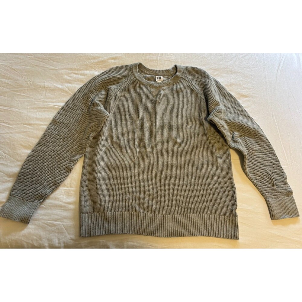 Gap Women's Waffle Knit Crew Neck Sweater Gray Cotton Blend Size Large L